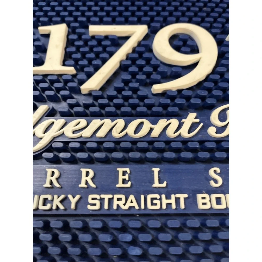 Ridgemont Reserve Bar Mat Blue 11x13 White Lettering Barrel Select Whiskey